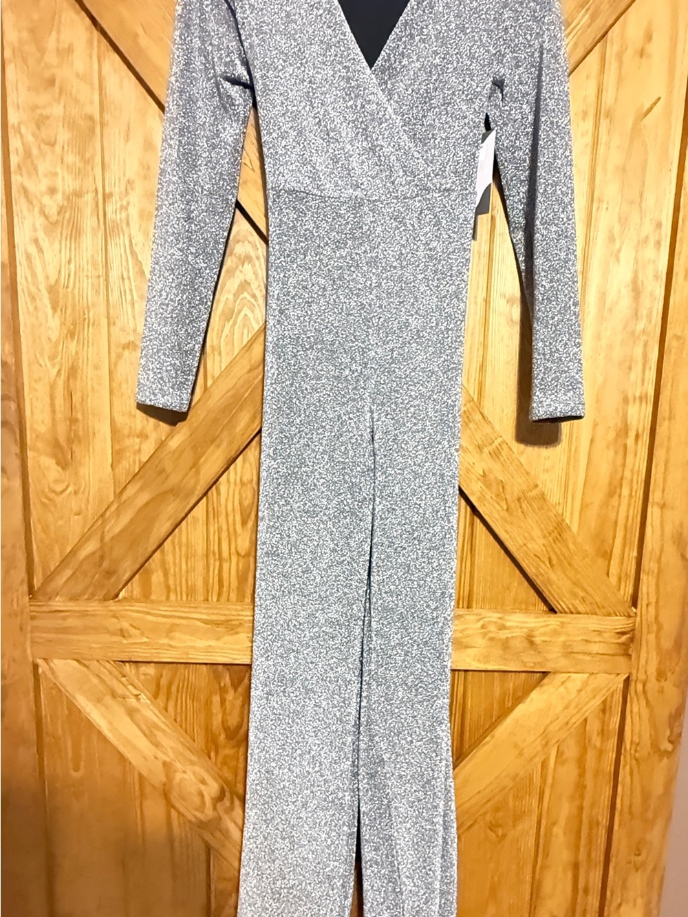 Metallic Silver Long Sleeve Jumpsuit